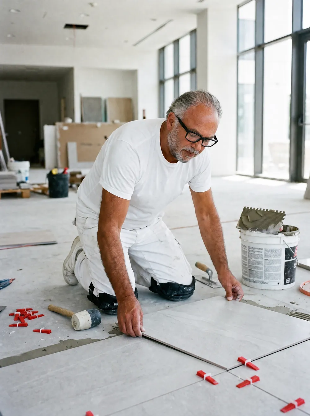 Fliesen: Antonio Pettellino bei der Arbeit